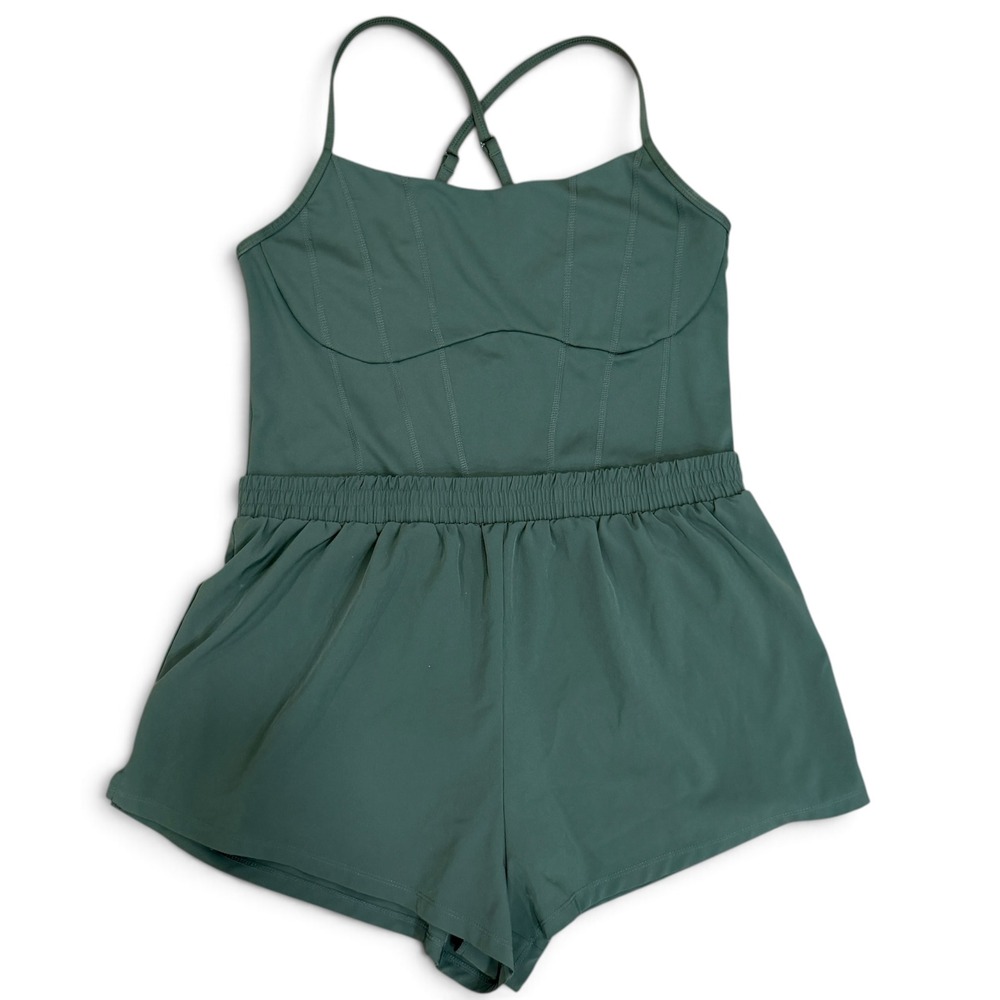 Pink Victoria's Secret Corset Active Romper Sage Green Athleisure Shorts Small